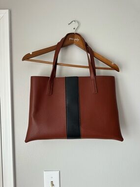 Vince Camuto Brown Tote with Black Center Stripe